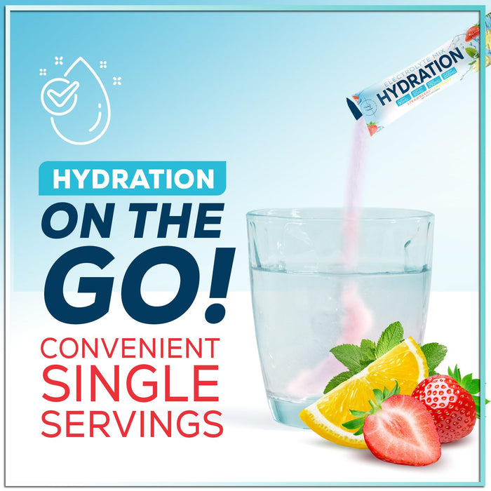 Electrolytes Hydration Packets - Keto Recovery Powder with Potassium, Magnesium, Sodium, Zinc & Vitamin C, Sugar-Free, Hydration Electrolyte Liquid Drink Mixes, Vegan, Strawberry Lemon (32 Pack)