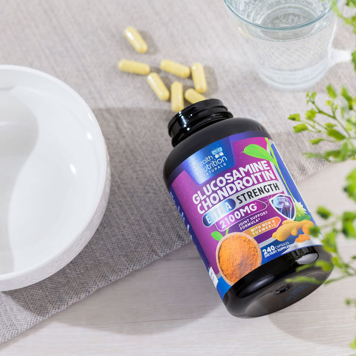 Glucosamine Chondroitin MSM 2100mg Complex - Joint Health Supplement with Turmeric & Boswellia - Quercetin for Cartilage, Flexibility & Mobility - Triple Strength Glucosamine Sulfate - 240 Capsules