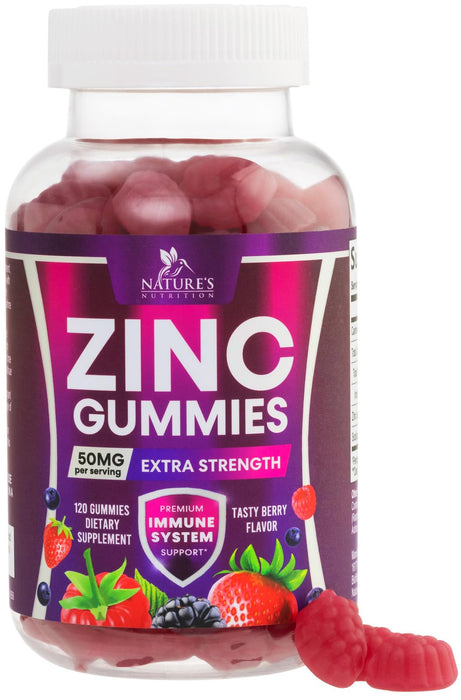 Zinc Gummies 50mg - Bone Skin & Immune Support Health Gummy & Premium Antioxidant Chewable for Adults - High Absorption Vegan, Gluten Free Zinc Supplements Vitamin - Tasty Berry Flavor - 120 Gummies
