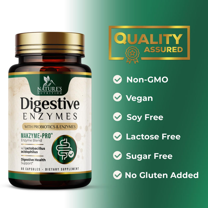 Digestive Enzymes with Probiotics - Probiotic Multi Enzymes with Probiotics and Prebiotics for Digestive Health and Bloating Relief for Women & Men, Daily Enzymes for Gut & Digestion - 60 Capsules