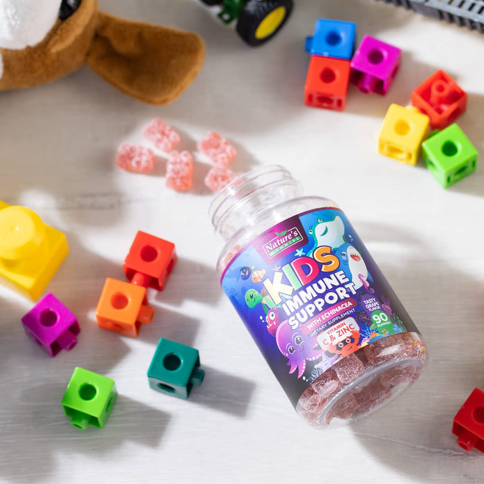 Kids Immune Support Supplement Gummies - Daily Childrens Vitamins C, Zinc & Echinacea - Gummy for Kids Immunity Support, Ages 4 and Up, Natural Berry Flavor, Non-GMO, Gluten-Free & Vegan - 90 Gummies