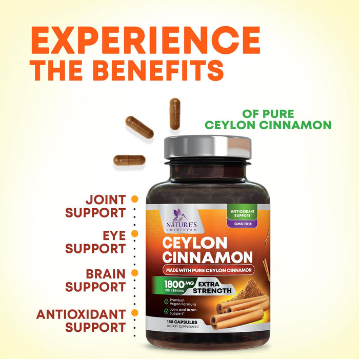 Organic Ceylon Cinnamon 1800mg – 180 Capsules