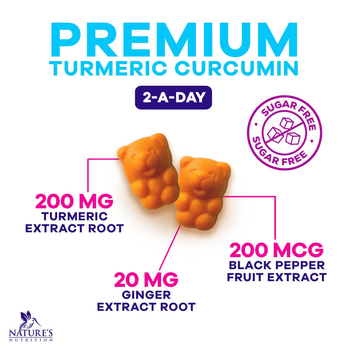 Turmeric Supplement Gummies Sugar Free - Turmeric Curcumin and Ginger Gummies with Black Pepper Extract for High Absorption, Turmeric Curcumin Gummy for Joint Support, Non-GMO, Gluten Free, 60 Count