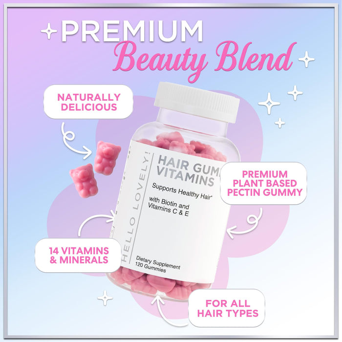 Hair Vitamins Gummies - Biotin 5000 mcg with Vitamin E, C & Zinc, Hair Growth Vitamins for Women & Men - Stronger, Beautiful Hair, Skin & Nails Supplement, Non-GMO & Gluten-Free - 120 Gummy Bears