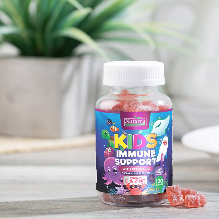 Kids Immune Support Supplement Gummies - Daily Childrens Vitamins C, Zinc & Echinacea - Gummy for Kids Immunity Support, Ages 4 and Up, Natural Berry Flavor, Non-GMO, Gluten-Free & Vegan - 120 Gummies