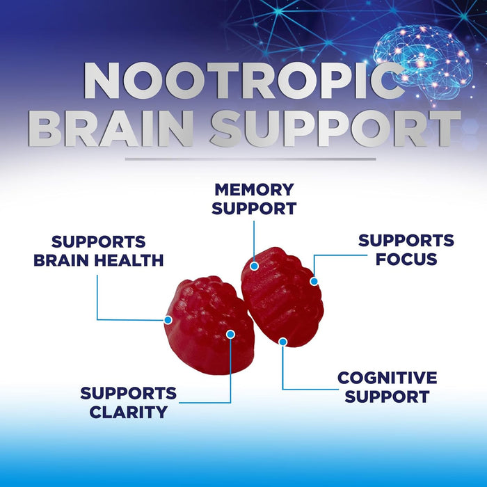 Brain Supplement Gummies for Concentration Memory & Focus Support - Brain Clarity Health with B6 B12, Phosphatidylserine, Coffee Extract, Nootropics Cognitive Vitamins for Adults - 60 Vegan Gummies