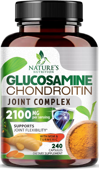 Glucosamine Chondroitin MSM 2100mg Complex - Joint Support Supplement for Joint Mobility & Comfort For Men and Women with Turmeric & Boswellia, Triple Strength Glucosamine Supplements - 240 Capsules