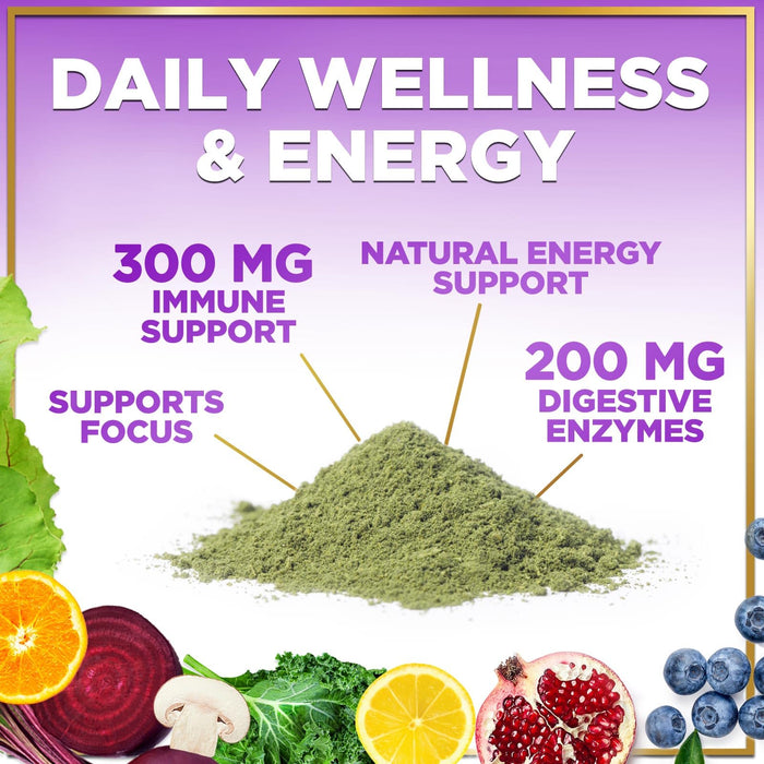 Super Green Powder Superfood - Spirulina, Chlorella & Digestive Enzymes, Red & Greens Powder, 20+ Amazing Superfoods Support Energy & Digestion, Antioxidant Green Blend, Vegan & Non-GMO - 30 Servings