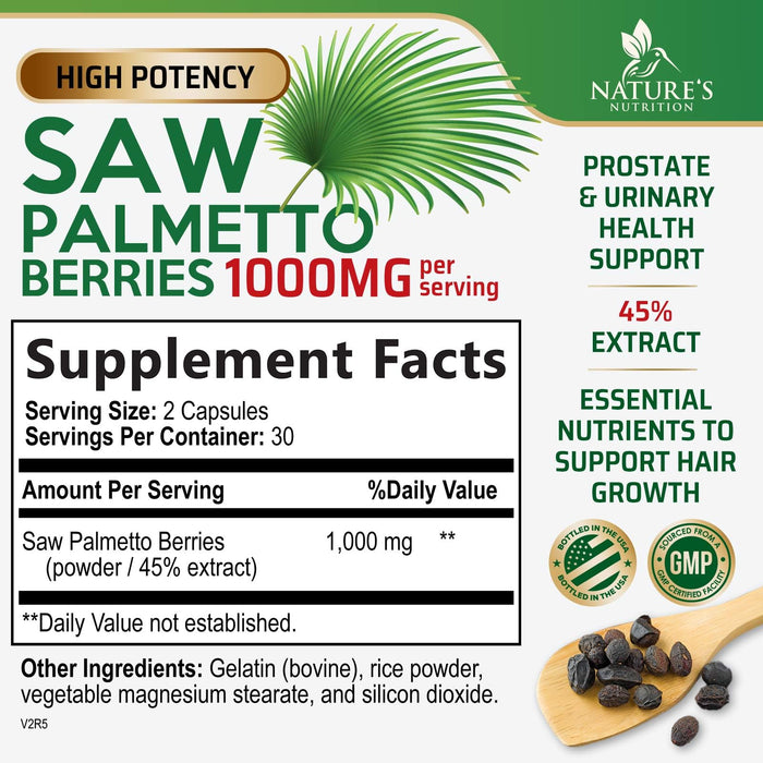 Saw Palmetto for Men 1000MG Prostate Health Supplement - Saw Palmetto Extract Prostate Support Supplement, Prostate Supplements for Men's Health Support, Prostate Urinary Health Support, 60 Capsules
