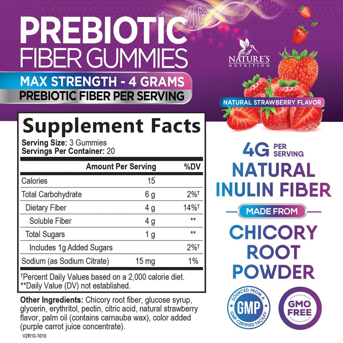 Fiber Gummies for Adults, Daily 4g Gummy Fiber Supplement, Prebiotic Gummy Digestive Health Support - Plant Based Soluble Fiber Chews, Prebiotics Supports Regularity & Digestion Non-GMO - 60 Gummies