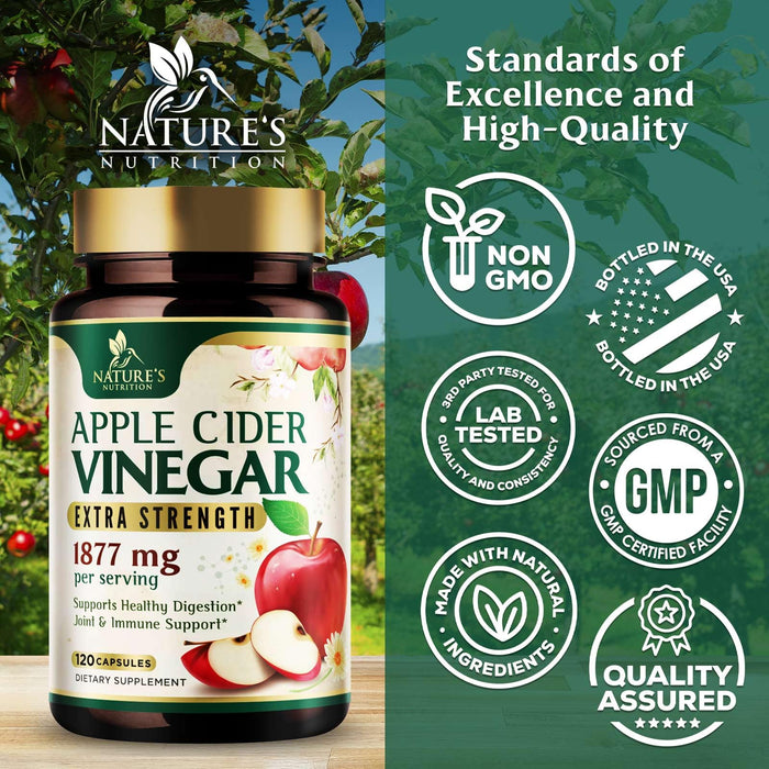 Apple Cider Vinegar Capsules 1877mg - Extra Strength Detox & Cleanse with Vitamin D & Zinc - Premium ACV Pills with Joint Natural Digestion & Immune Support - Vegetarian Supplement - 120 Capsules