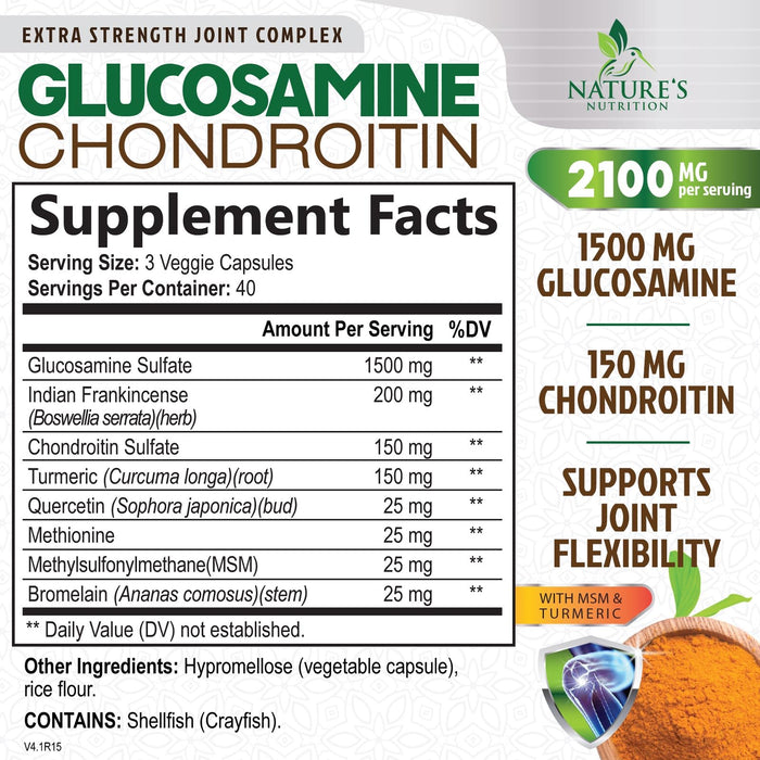Glucosamine Chondroitin MSM 2100mg Complex - Joint Support Supplement for Joint Mobility & Comfort For Men and Women with Turmeric & Boswellia, Triple Strength Glucosamine Supplements - 120 Capsules