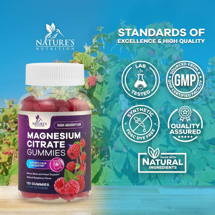 Magnesium Gummies Supplement - High Absorption Magnesium Citrate Supplement for Adults & Kids - Nature's Calm Magnesio Gummy Dietary Supplements for Bone, Muscle Health, Heart Support - 120 Gummies
