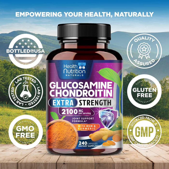 Glucosamine Chondroitin MSM 2100mg Complex - Joint Health Supplement with Turmeric & Boswellia - Quercetin for Cartilage, Flexibility & Mobility - Triple Strength Glucosamine Sulfate - 240 Capsules