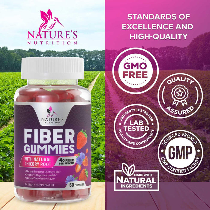 Fiber Gummies for Adults - 4g Gummy Fiber Supplement for Digestive Health & Regularity Support, Daily Prebiotic Supplements, Natural Prebiotic Gummy, Plant Based, Strawberry Flavored - 60 Gummies