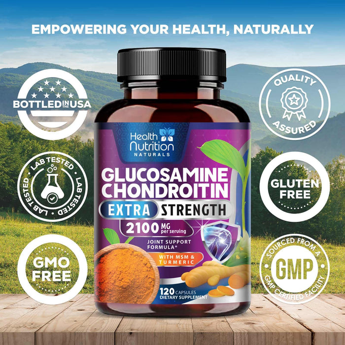 Glucosamine Chondroitin MSM 2100mg Complex - Joint Health Supplement with Turmeric & Boswellia - Quercetin for Cartilage, Flexibility & Mobility - Triple Strength Glucosamine Sulfate - 120 Capsules