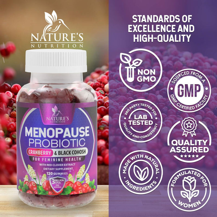 Menopause Supplements for Women - 3 Billion CFU Natural Menopause Relief for Mild Hot Flashes & Night Sweats, PH, Vaginal Health Support Probiotics for Women Gummy, Probiotic Supplement - 120 Gummies