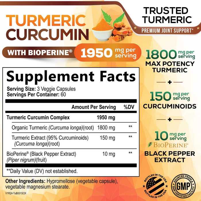 Turmeric Curcumin 1950mg – 180 Capsules