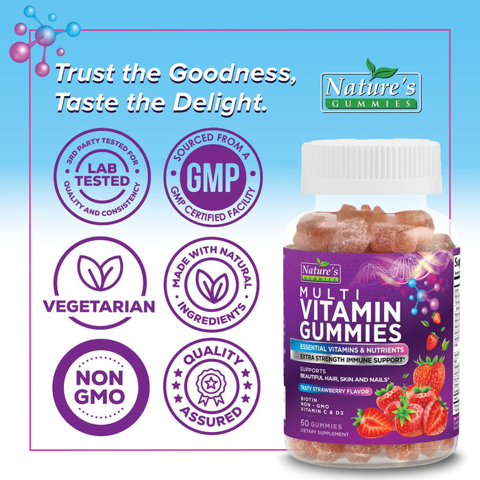 Multivitamin Gummies - Daily Adult Gummy Vitamins & Minerals for Women & Men with Vitamins A, C, D, E, B12, Zinc, Immune Support Gummy Multivitamins Supplement, Multi Vitamin for Adults - 60 Gummies