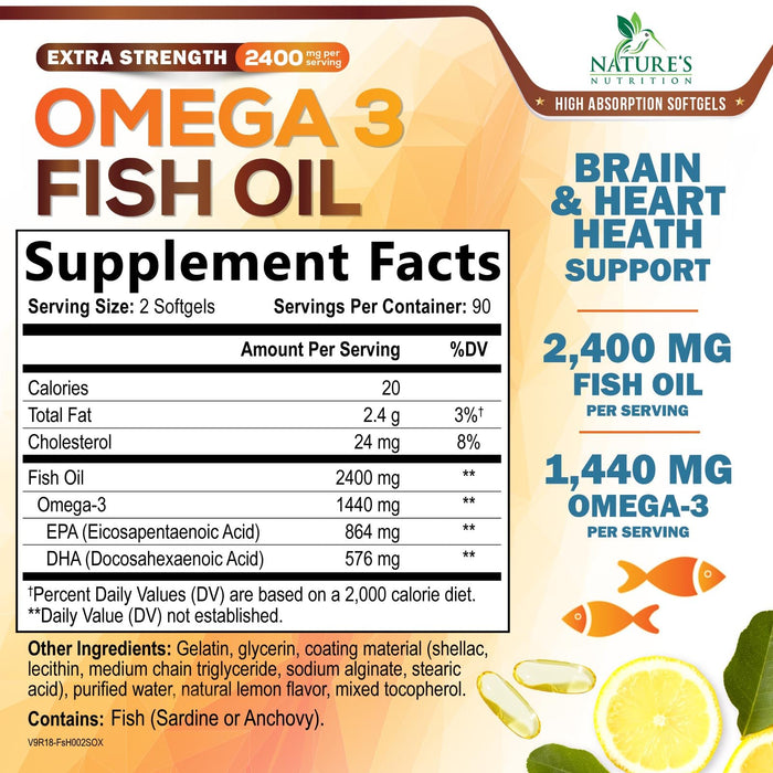 Omega-3 Fish Oil – 2400mg – 180 Softgels