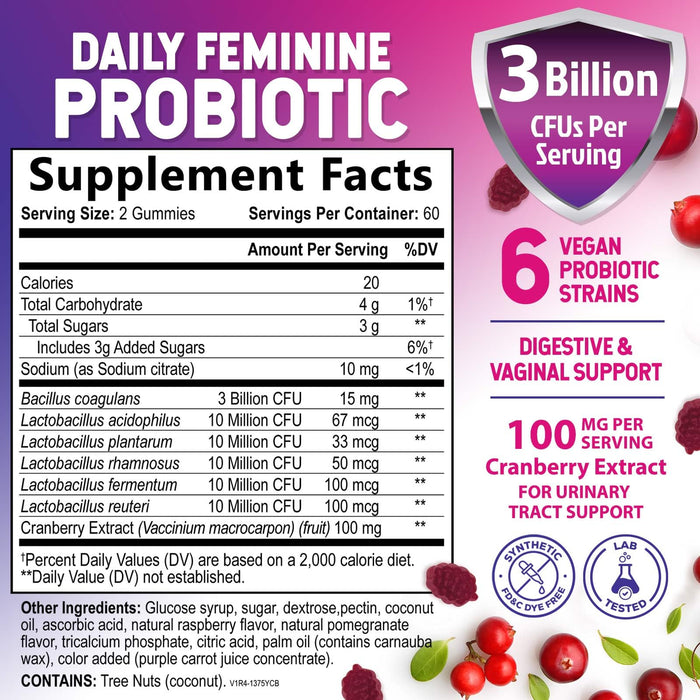 Probiotics for Women Gummies with Cranberry – 3 Billion CFU – 120 Gummies