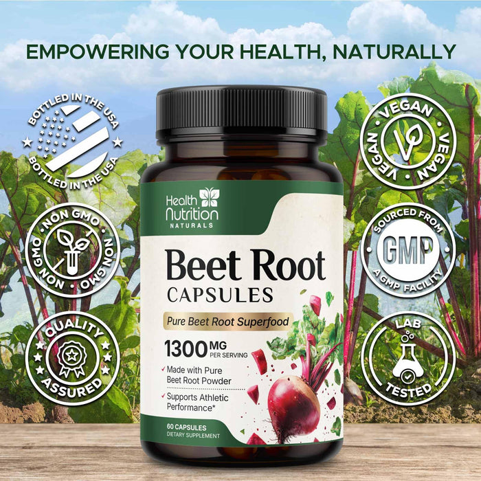 Beet Root Capsules 1300mg - Organic Red Beetroot Powder - 60 Vegan Capsules