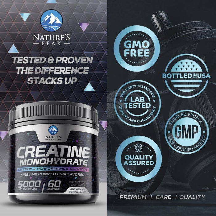 Creatine Powder 5000mg (5g) - Pure Micronized Creatine Monohydrate Supplement Unflavored, Keto Friendly - Creatine Nutritional Supports Muscle Growth & Strength, Vegan, Gluten-Free - 60 Servings