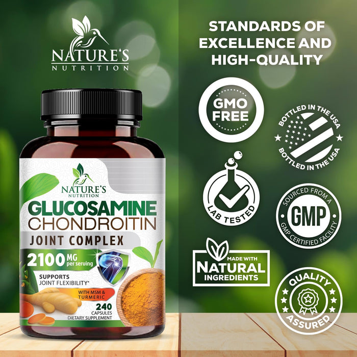 Glucosamine Chondroitin MSM 2100mg Complex - Joint Support Supplement for Joint Mobility & Comfort For Men and Women with Turmeric & Boswellia, Triple Strength Glucosamine Supplements - 240 Capsules