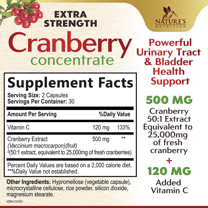 Cranberry Pills with Vitamin C & E - Cranberry Supplements for Men & Women, Urinary Tract Health Support, Sugar Free Formula, Gluten Free & Non-GMO, Fruit Cranberry Powder Extract Pill - 60 Capsules