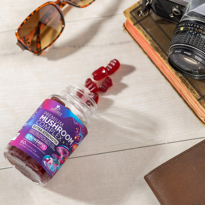 Mushroom Supplement Gummies - 12 in 1 with Lions Mane, Reishi, Cordyceps, Chaga & Turkey Tail Mushroom Complex, Immune Support & Nootropic Brain Supplements for Memory, Energy & Focus - 60 Gummies