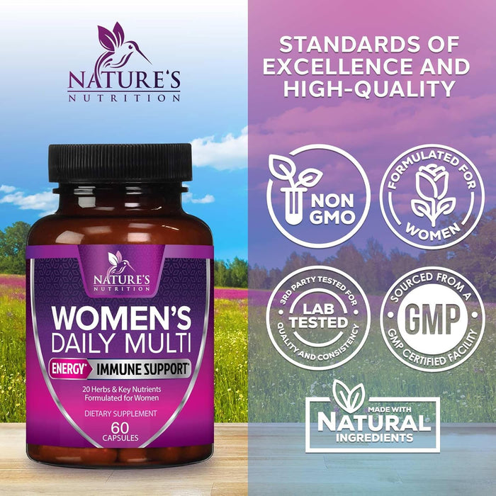 Multivitamin for Women with Vitamins A, C, D, E, B6, B12, Zinc, Calcium & Magnesium, Womens Daily Multi Vitamin Multimineral Supplement for Bone Health, Energy & Immune Support, Non-GMO - 60 Capsules