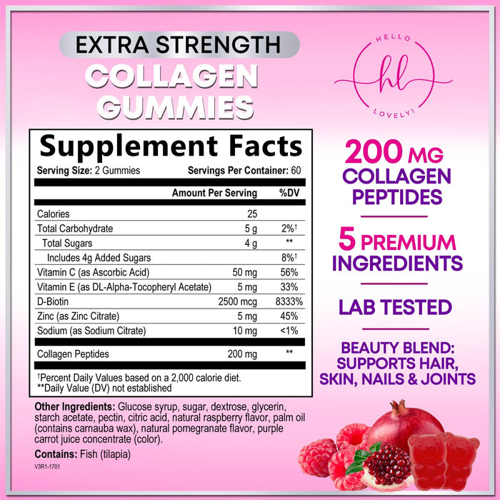 Collagen Gummies for Women - Extra Strength Collagen Peptides Gummy with Vitamin C, Zinc and Biotin, Hydrolyzed Protein Peptides Supplement for Hair, Nail & Healthy Skin Support, Non-GMO - 120 Gummies