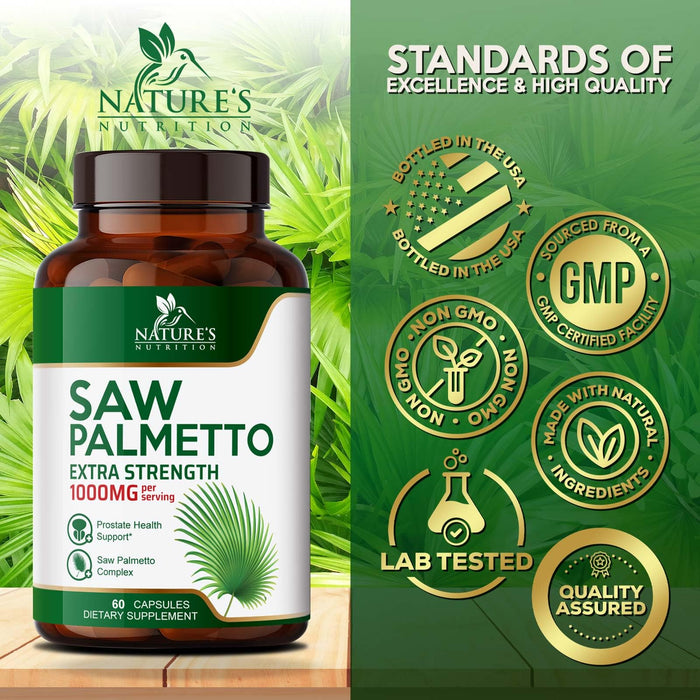 Saw Palmetto for Men 1000MG Prostate Health Supplement - Saw Palmetto Extract Prostate Support Supplement, Prostate Supplements for Men's Health Support, Prostate Urinary Health Support, 60 Capsules