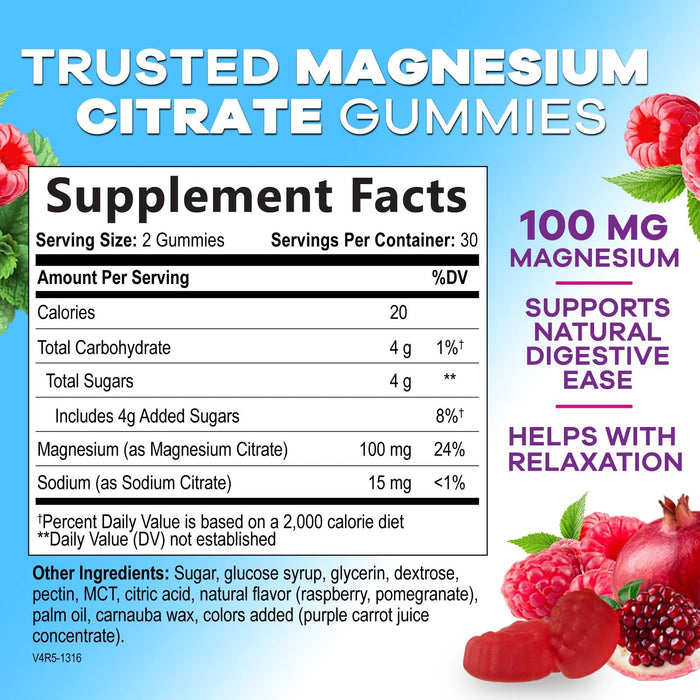 Magnesium Gummies Supplement - High Absorption Magnesium Citrate Supplement for Adults & Kids - Nature's Calm Magnesio Gummy Dietary Supplements for Bone, Muscle Health, Heart Support - 60 Gummies