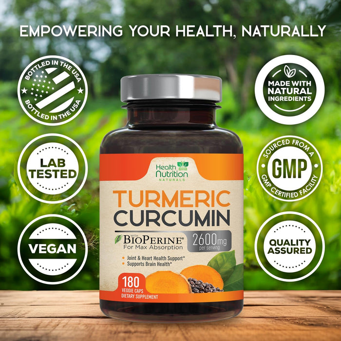 Turmeric Curcumin 2600mg – 180 Capsules