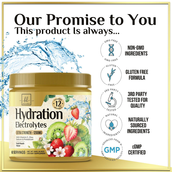 Hydration Replenisher Daily Electrolyte Drink Mix – Rapid Hydration Powder with 6 Electrolytes & Minerals, Zero Sugar, Keto, Vegan, Non-GMO & Sugar-Free Electrolyte Powder Tub - 60 Servings