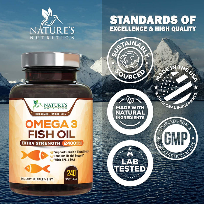 Omega 3 Fish Oil 2400mg - Triple Strength EPA + DHA - 240 Softgels
