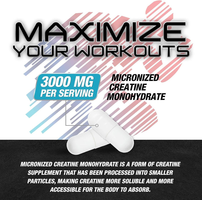 Creatine Monohydrate Capsules 3000mg - Micronized Creatine Nutritional Supplement - Lean Muscle Growth, Workout Performance, Energy & Endurance Support - 750mg per High Absorption Capsule - 60 Count