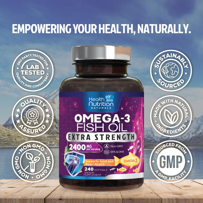 Omega 3 Fish Oil 2400mg - Triple Strength EPA + DHA - 240 Softgels