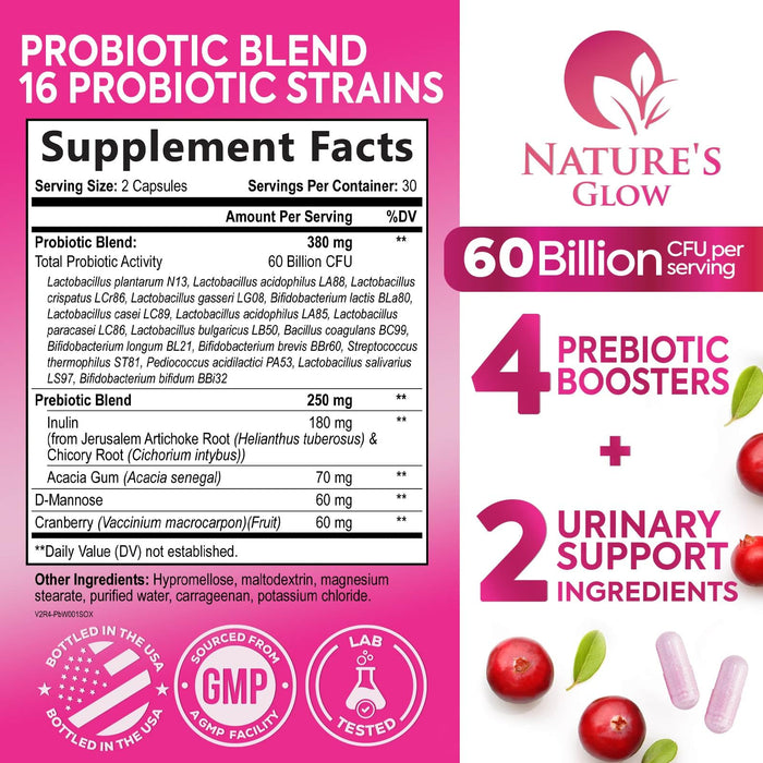 Probiotics For Women 50 Billion CFU - Women's Probiotic For Digestive Health 16 Unique Strains - Daily Vaginal PH Balance & Feminine Health Support, Womens Probiotic With Acidophilus - 60 Capsules