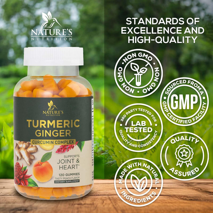 Turmeric and Ginger Gummies - Vegan Turmeric Curcumin Gummies with Black Pepper Extract for High Absorption, Nature's Curcumin Gummy for Joint Support Supplement, Non-GMO, Gluten Free - 120 Count