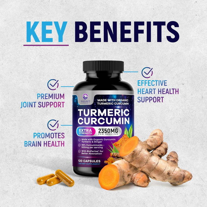 Turmeric Supplement Curcumin 2350mg - with Organic Ginger & Turmeric, BioPerine Black Pepper Extract 95% Curcuminoids - Advanced Absorption Antioxidant & Joint Immune Support - Vegan - 120 Capsules
