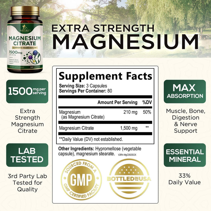 Magnesium (Citrate Oxide) 1000mg for Absorption – 240 Capsules