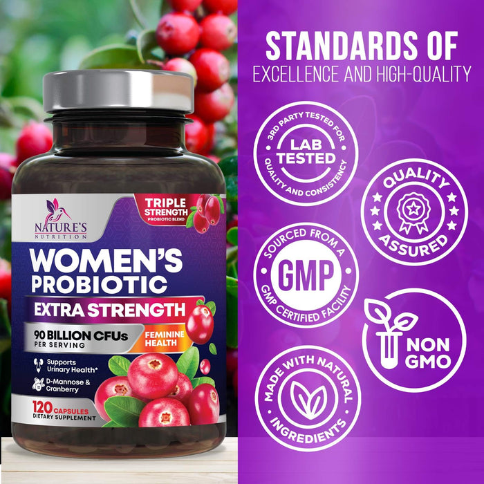 Probiotics for Women - 90 Billion CFU 16 Probiotic Strains with Cranberry, Vaginal Probiotics with Prebiotics PH, Digestive, UT, Immune, & Feminine Health Support, Pro Biotics for Women, 120 Capsules