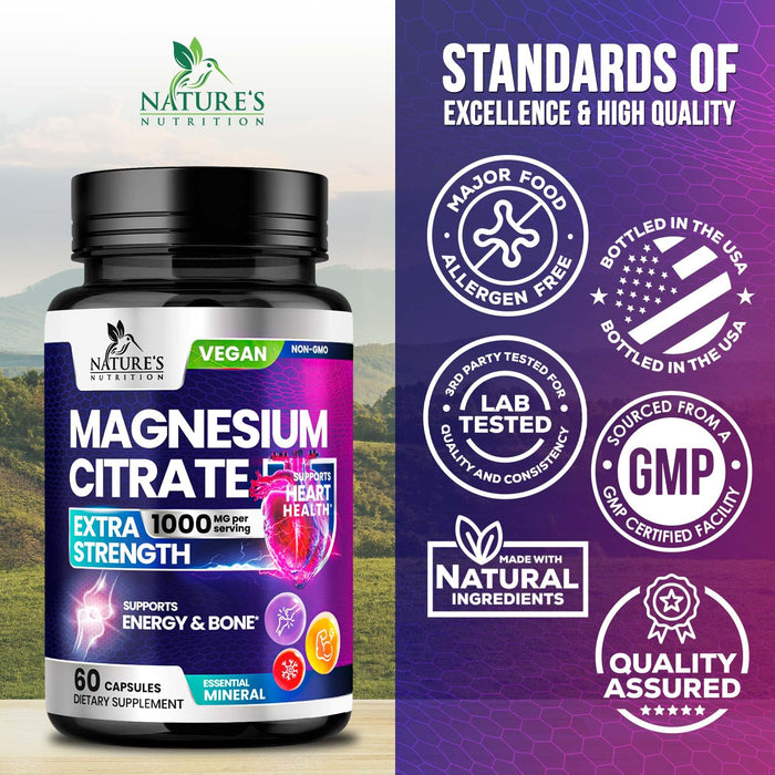 Magnesium Citrate 1000 mg for Absorption – 60 Capsules
