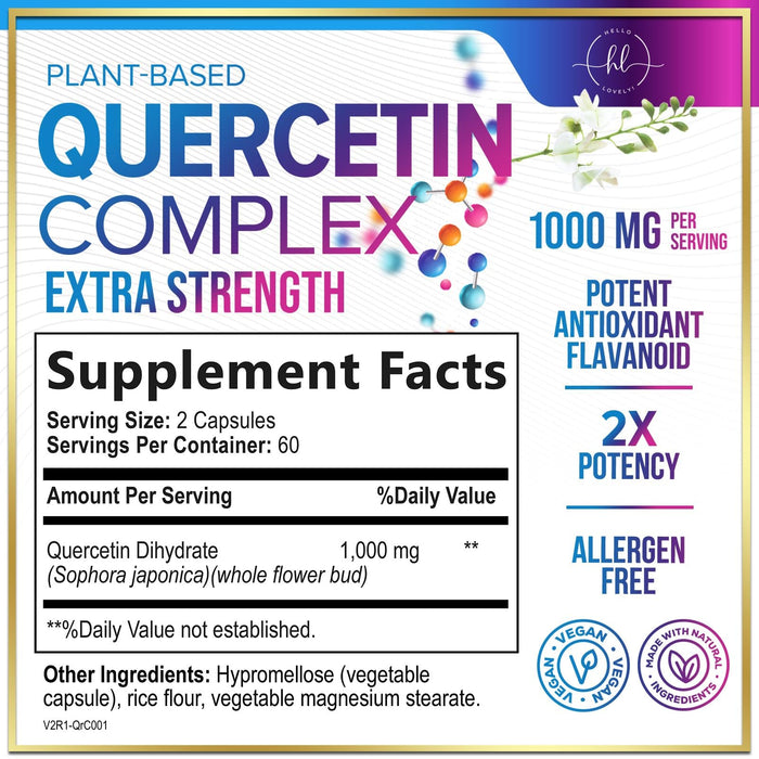 Quercetin 1000mg Servings - Extra Strength Antioxidant Support for Immune & Cellular Health, Quercetin 500mg Capsules for Lung, Respiratory & Heart Support, Vegan, Gluten Free & Non-GMO - 120 Capsules