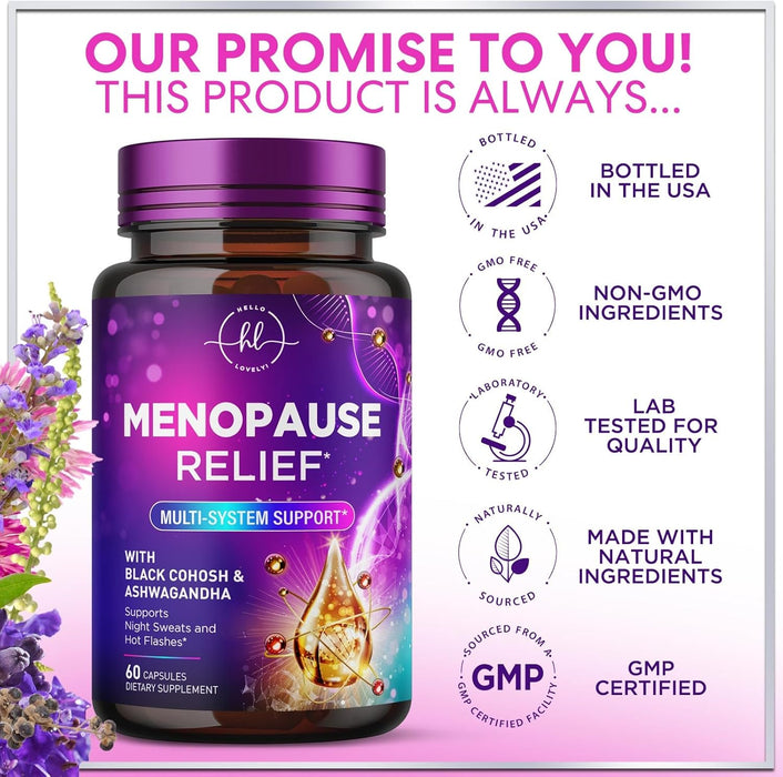 Menopause Supplements for Women - Complete Hot Flash Night Sweats & Menopause Relief Pills, Probiotics with Dong Quai & Black Cohosh for Vaginal, Digestive Support - 60 Capsules