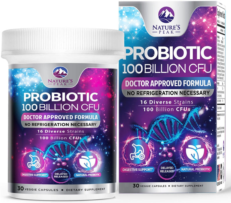 Probiotics 100 Billion CFU Supplement - 16 Strains + Natural Prebiotics - Digestive Health, Gut & Immune Support for Women & Men - Supports Occasional Constipation, Gas & Bloating - 30 Capsules
