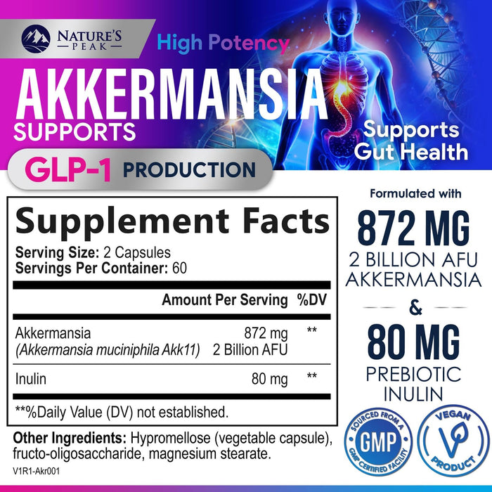 Akkermansia Probiotic Supplement - 2 Billion AFU GLP-1 Supplement with Prebiotic Fiber - Akkermansia Muciniphila GLP-1 Probiotics for Women & Men - Digestive, Gut & Immune Support - 120 Capsules