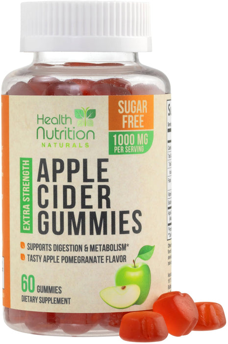 Apple Cider Vinegar Gummies - Sugar Free ACV Gummy Vitamins, Max Strength 1000mg, Supports Metabolism & Energy, Keto Friendly, Vitamin B12, Gelatin-Free, Gluten-Free, Vegan & Non-GMO - 60 Gummies
